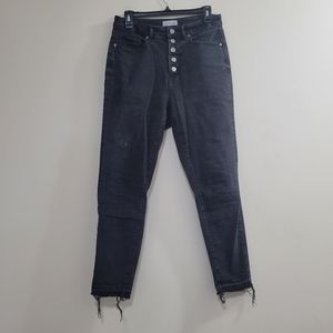 Loft high rise button fly curvy skinny jeans raw hem